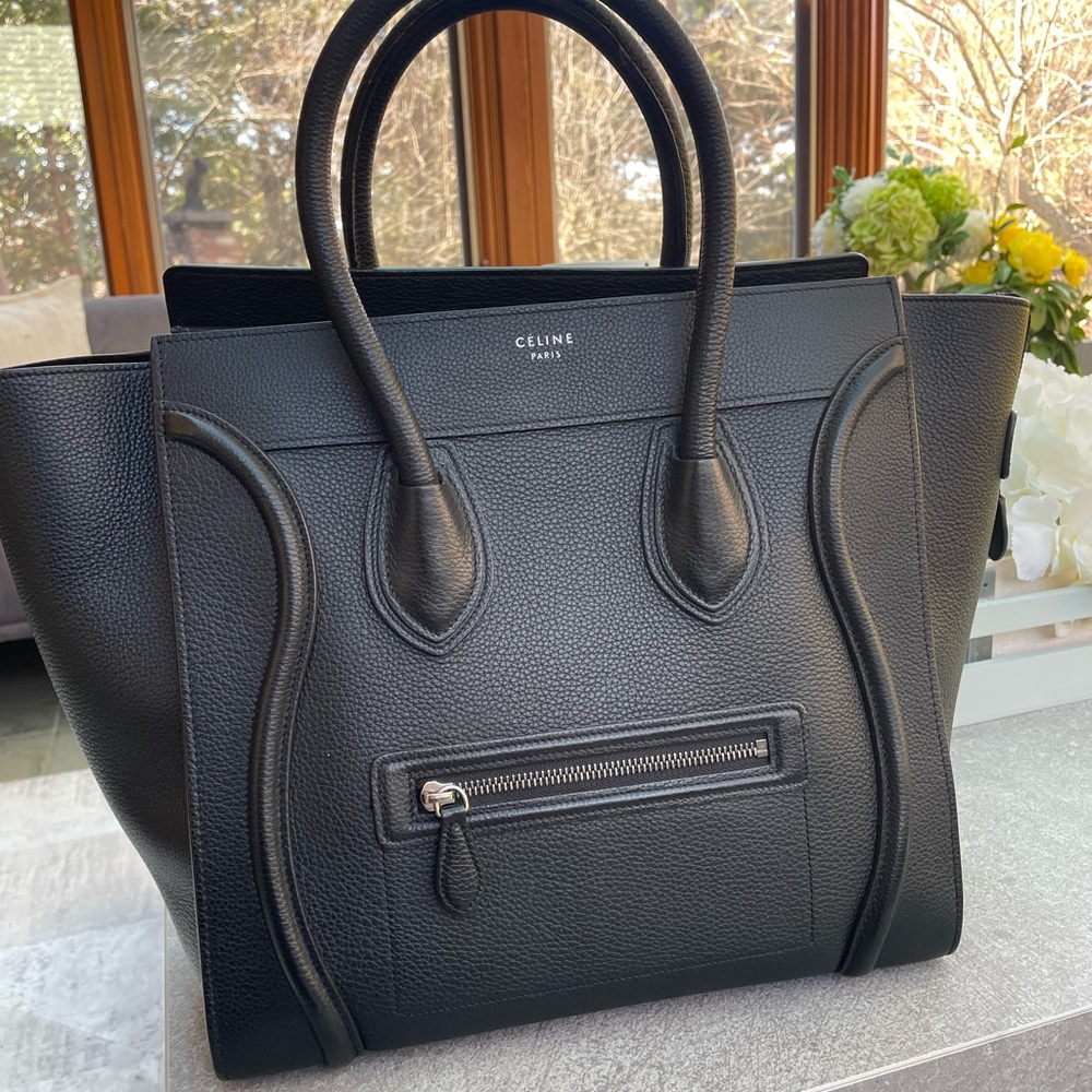 Authentic Celine Luggage Mini Size Black Pebbled Leather Tote